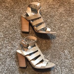 Tan Block Heels with ankle strap